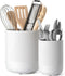 LE TAUCI Utensil Holder Set of 2, 7.3"+5.4" Ceramic Kitchen Crocks for Countertop, Modern Utensil Organizer, White