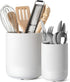 LE TAUCI Utensil Holder Set of 2, 7.3"+5.4" Ceramic Kitchen Crocks for Countertop, Modern Utensil Organizer, White