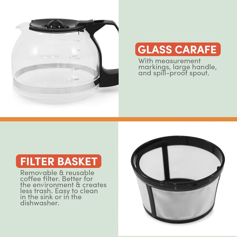 Elite Gourmet EHC-5055# Automatic Brew & Drip Coffee Maker, Black, with Reusable Filter & Water Level Indicator