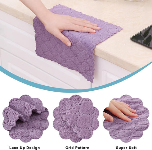 Homaxy 12 Pack Kitchen Dish Cloths (10 x 10 Inches, Purple), Super Soft and Absorbent Coral Velvet Dish Towels, Nonstick Oil Fast Drying Microfiber Cleaning Cloth, No Lint Household Dishcloths by Homaxy