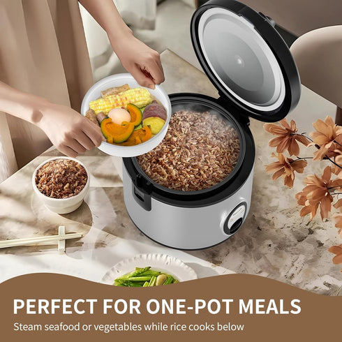 4-Cup (1.0L)/8-Cup Macook Stainless Steel Rice Cooker with Steamer, Uncooked Cooked, Electric Grain & Vegetable Cooker