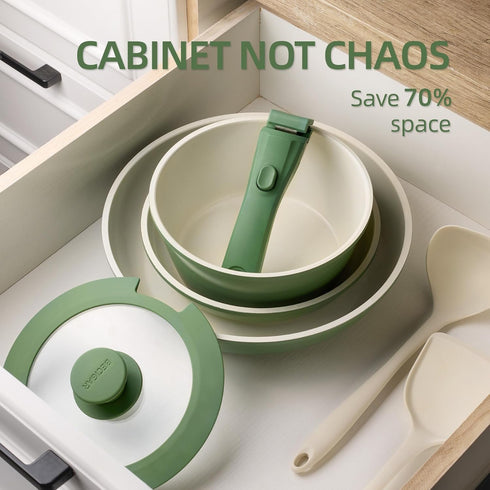8PCS Set, Set, Set BECIGAR Ceramic Cookware,Nonstick Ceramic Pan, Removable Handle Pots and Pans Stackable Nonstick Pan