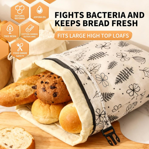 GWTQMJI 2Packs 18 13in XL Reusable Beeswax Bread Bags for Homemade Bread Sourdough for Keep Fresh Freezer Safe Large