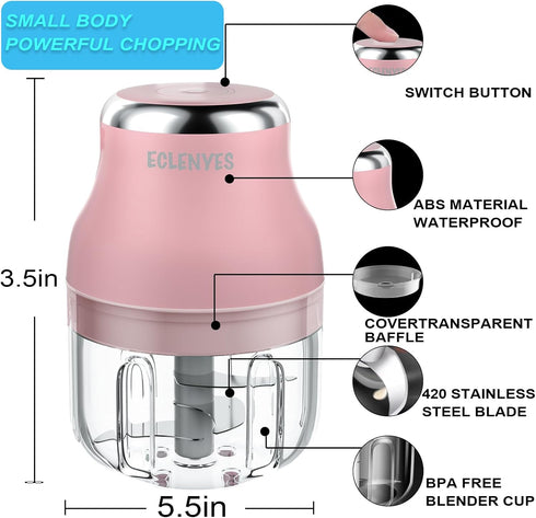 Electric Garlic Chopper, 250ML Mini Portable Veggie Chopper, Wireless Food Processor for Vegetables