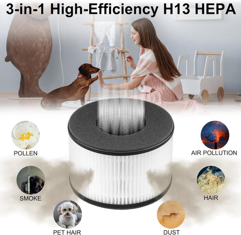 BS-03 H13 True HEPA Replacement Filter for PARTU BS-03 and Slevoo BS-03, 3 Pack