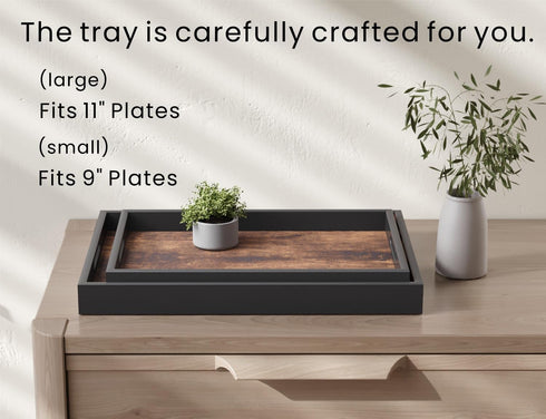 Set 2 Fibogollo of Wooden Serving Tray with Handles,Decorative Trays Platter,Breakfast Tray in Bed,Large Coffee Table