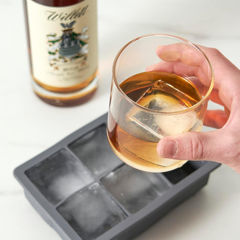 Viski Whiskey Ice Cube Tray with Lid, Makes Six 2-Inch Ice Molds, Stackable Silicone Molds for Home Bar, Set of 1, Grey