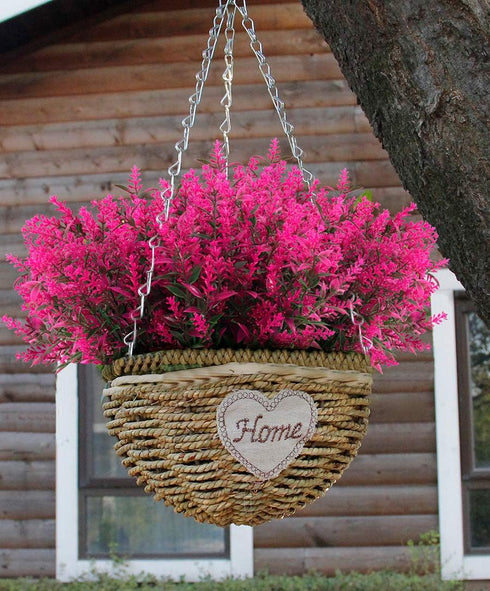 RECUTMS 8 Bundles Artificial Flowers, Faux Lavender Flower Plastic Shrubs for Indoor/Outdoor Decorations (Fuchsia)