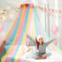 LOAOL Bed Canopy for Kids - Fairy Dream Canopy Bed Curtains with Rainbow Color Hanging Net, Pink Round Dome