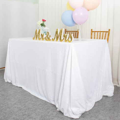 ShinyBeauty White Sequin Tablecloth, 60" x 102", Wedding Sparkle Linens, Rectangle Sequin Overlay