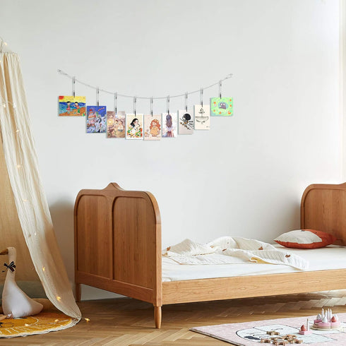 Metal Wall Hanging Photo Display, Steel Cable Wire Rod with 12PCS Alligator Clips, Picture Holders for Postcards and