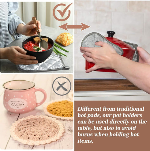 MAQIHAN Cotton Pot Holders for Kitchen, 4pcs Square Hot Pads Set, Gray 7 Inch Terry Cloth