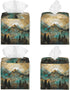 Square Tissue Holder for Vanity, Mountains Trees Landscape Sunrise Tissue Box Decor (5.2"x5.2"x5.2") for Home/Car/Office