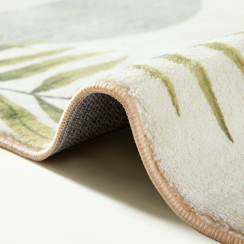 RoomTalks 3x5 Boho Green Cute Small Area Rugs Washable, Modern Abstract Geometric Shape with Tropical Leaves Non Slip