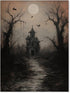WBSTGUE Dark Academia Wall Art, Gothic Halloween Poster, Vintage Haunted House Canvas Prints, Unframed