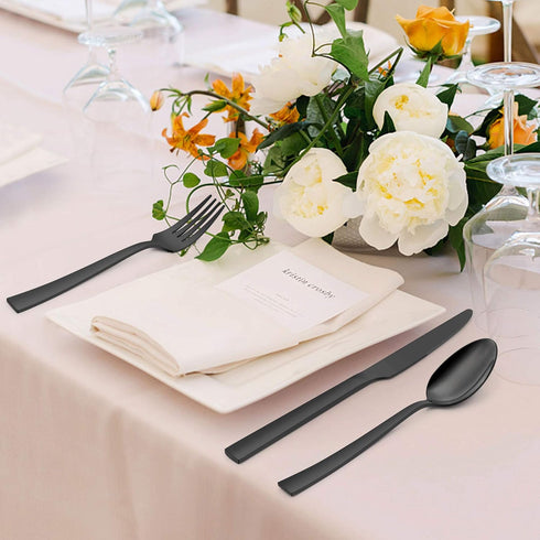 LIANYU 20-Piece Black Silverware Set with Tray - Stainless Steel Flatware Cutlery Set for 4 - Dishwasher Safe
