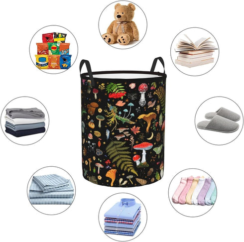 Yossyaog 13.4X16.5IN Mushroom Laundry Basket, Mushroom Decor Laundry Bag with Handles-Collapsible Storage Bin Mushroom