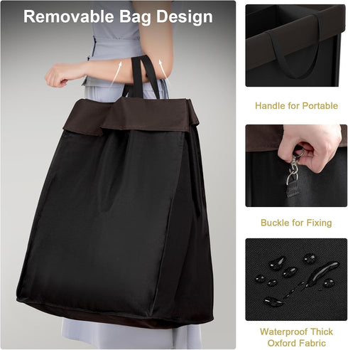 160L 2 Chrislley Laundry Hamper with Wheels, Section Large Laundry Basket with Removable Bag, Steel Frame Dirty Clothes