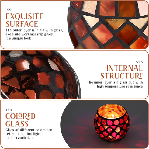 Uonlytech Glass Votive Candle Holder, Red Mosaic Tea Light Holders for Home, Vintage Glass Cup Ornament