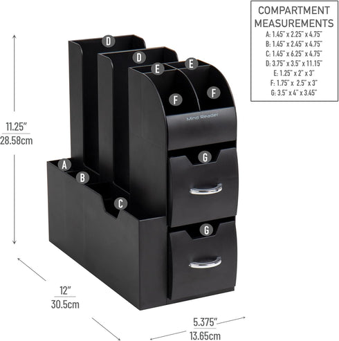 Countertop 5.35"W 11.25"L 11.15"H, Mind Reader Cup and Condiment Station, Organizer, Coffee Bar, Kitchen, Stirrers, x x