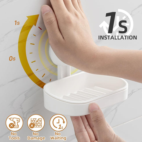 LEVERLOC Soap Dish Holder for Shower | Suction Cup Wall Mounted Self Draining Bar Soap Sponge Holder
