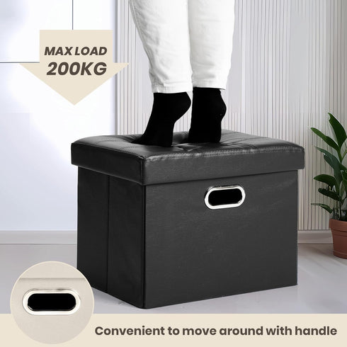 17x13x13in COSYLAND Ottoman with Storage Folding Leather Ottoman Footrest Foot Stool Black Ottoman for Room Small