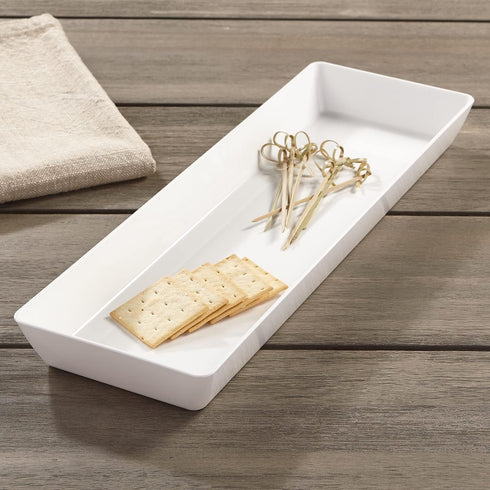 US Acrylic Avant White Plastic Serving Trays - Set of 4, 15” x 5” Narrow Reusable Platters for Appetizers & Desserts