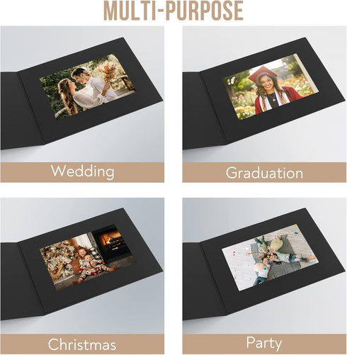 Golden State Art Photo Folders, Pack of 100, 4x6 or 6x4 Cardboard Picture Frame, Black for Special Events