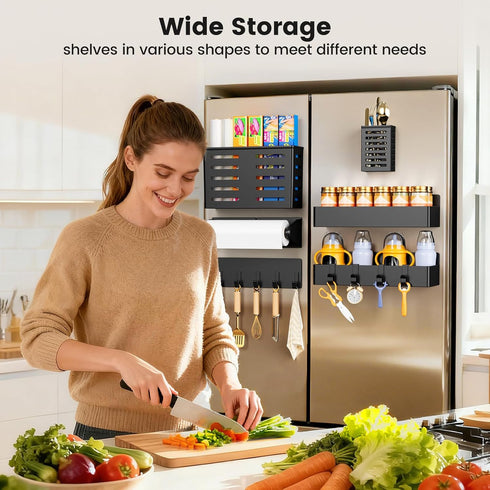 Refrigerator,6 Pack Black(6 Pack) Magnetic Spice Rack for Magnetic Shelf,Fridge Magnet Organizer with Paper Towel