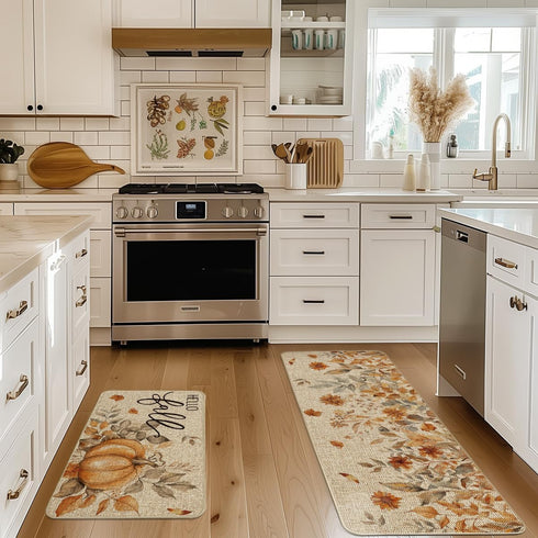 Artoid Mode Pumpkin Sunflowers Hello Fall Kitchen Mats Set of 2, Autumn Home Decor Low-Profile Rugs for Floor
