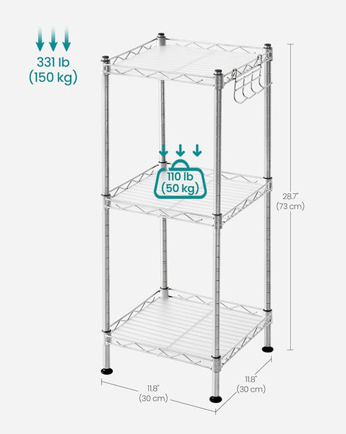 3-Tier 3 ULGR103E01 SONGMICS Bathroom Shelf, Storage Rack for Small Space, with PP Shelf Liners, Removable Hook