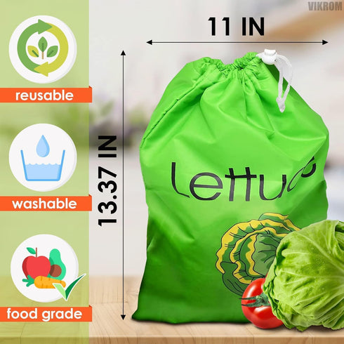 3-Layer 13.37x11 Lettuce Keeper for Refrigerator Reusable Produce Storage Bags with Foil Lining and Drawstring |