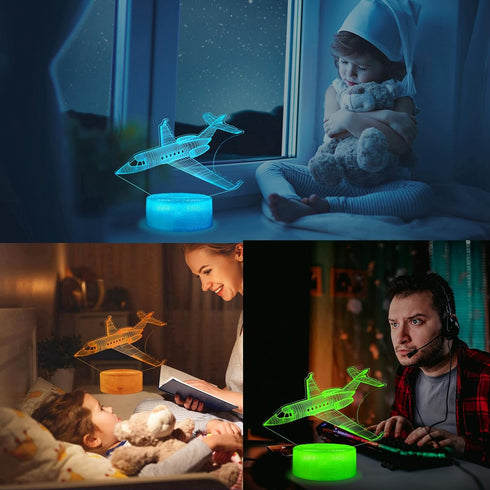 3D 16 Airplane Night Light, Plane Gifts, Aviation Illusion Night Light with Colors Changing, Remote Control with Timer