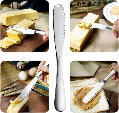 IJPDDRXYN 2 Pack 3-in-1 Stainless Steel Butter Knives with Holes Spreader, Grater & Slicer for Cold Butter, Cheese