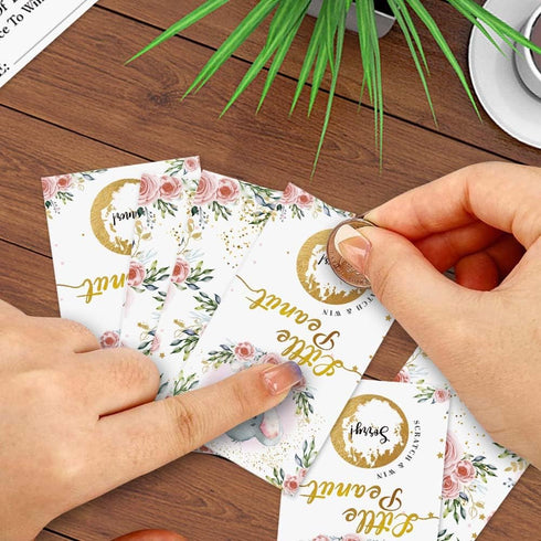 50 Baby Shower Scratch Off Game - Pink Elephant Rose Lucky Draw Card for Party Activities and Decorations
