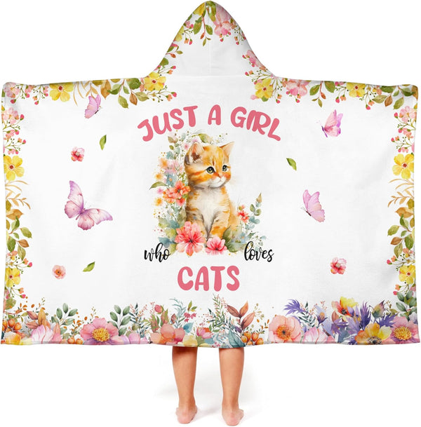 Caiibaoob Cat Hooded Bath Towels for Girls,Soft Cotton Swimming Shower Beach Blanket (Cat)