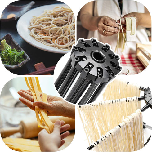 Cambom Foldable Pasta Drying Rack - Plastic Spaghetti Noodle Dryer with 10 Bar Handles, Black