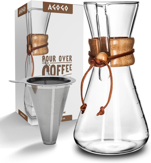 AGOGO Pour Over Coffeemaker Set, Classic Series, Includes Filter, 6 Cups