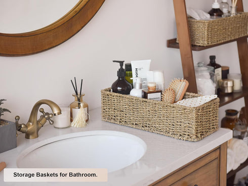 StorageWorks Seagrass Wicker Toilet Paper Basket, 2 Pack for Bathroom Tank Topper
