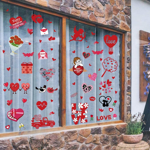 JOZON Valentine's Day Window Clings for Glass Window, 8 Sheets Heart Window Stickers Decals for Party Supplies