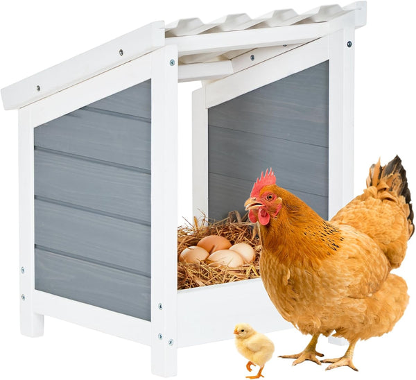 PETSFIT 1 Hole Chicken Nesting Box-All Weather PVC Roof, Natural Wood Design
