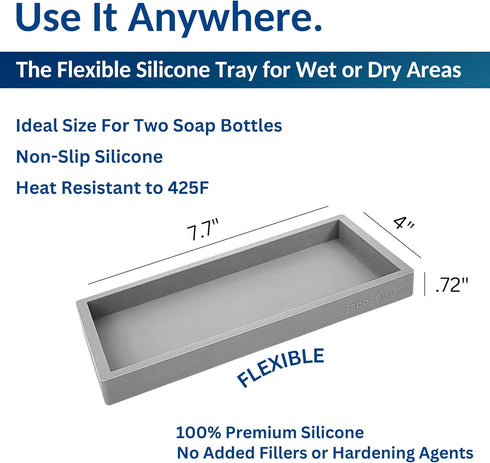 Countertop 2 7.7" Counter Spacewiser and Vanity Tray - PC Small Silicone Bathroom Trays, Kitchen Soap Tray, Dish Sponge