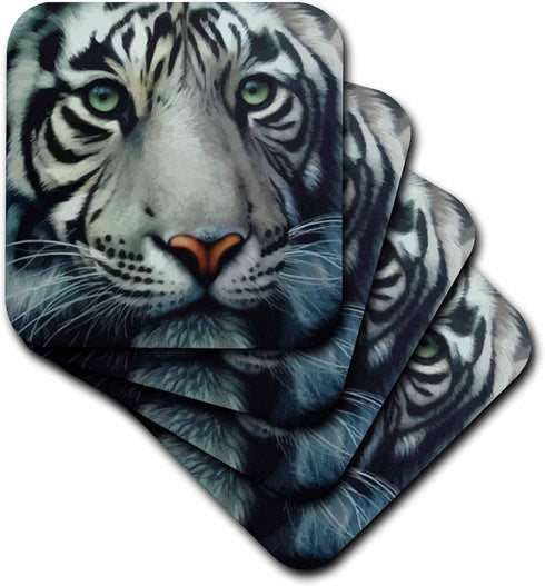 White Tiger Ceramic Tile Coasters, Set of 4, 3dRose cst_18953_3