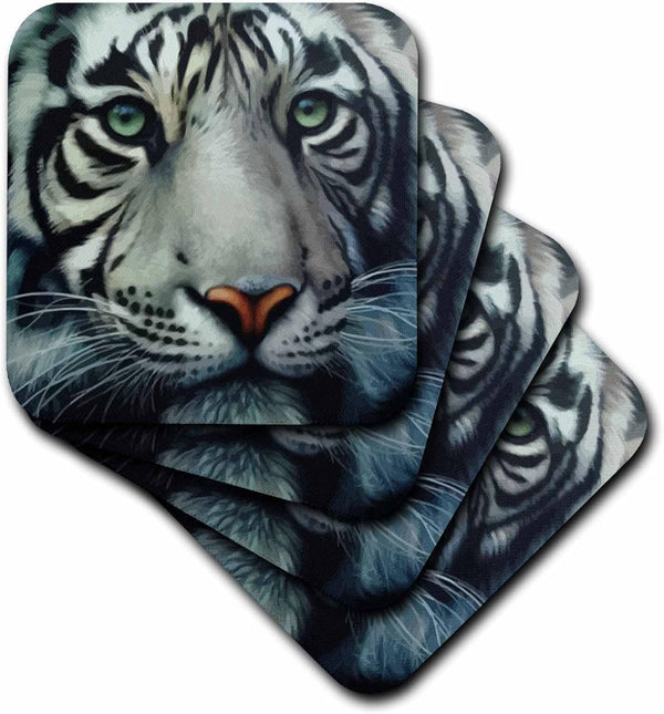 White Tiger Ceramic Tile Coasters, Set of 4, 3dRose cst_18953_3