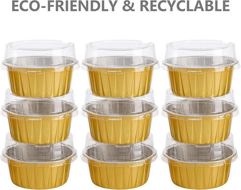 DEAYOU 100-Pack Aluminum Foil Baking Cups with Lids, 5oz Disposable Muffin Cupcake Ramekins