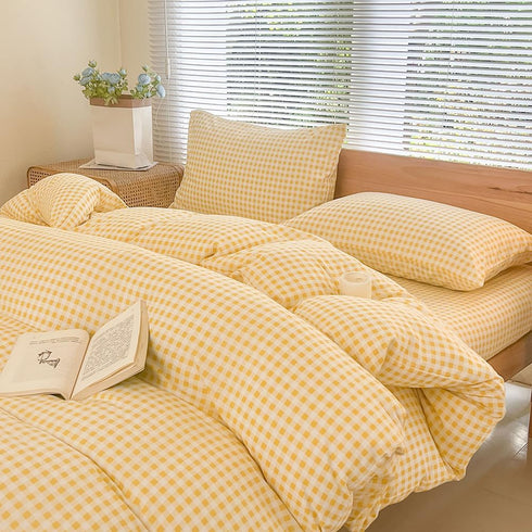 Set Cover(2PCS,Twin) NSNLGSGC Yellow Gingham Duvet Cover Twin, Grid Simple Geometric Square Pattern Comforter