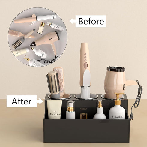NIUBEE Hair Tool Organizer, Black Acrylic Blow Dryer and Styling Organizer, Bathroom Countertop Storage Stand