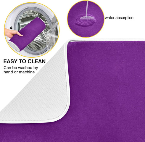 Deep Purple Dish Drying Mat for Kitchen Counter, 18 x 24 Inch Absorbent Microfiber Dry Dishes Pad for Decor