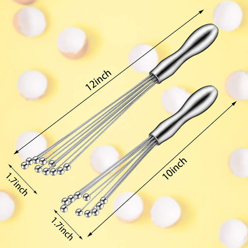 2 Pieces Stainless Steel Mini Ball Whisk 10-Inch and 12-Inch, Egg Beater Manual Mixer Whisk for Sauces Cream Cooking Blender by Patelai