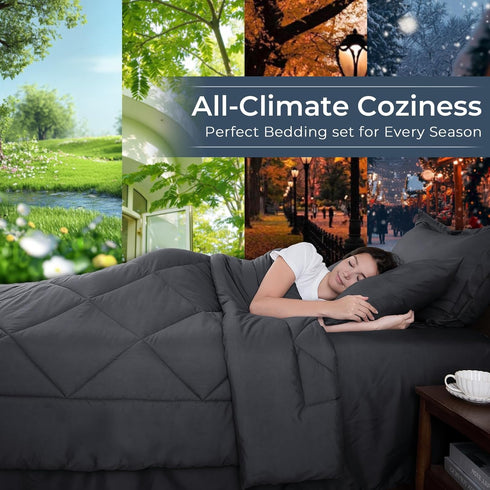 Set 7-Piece Set HEVUMYI Full Comforter - All Season Bed in a Bag Full, Ultra Soft Bedding with Comforter, Flat Sheet